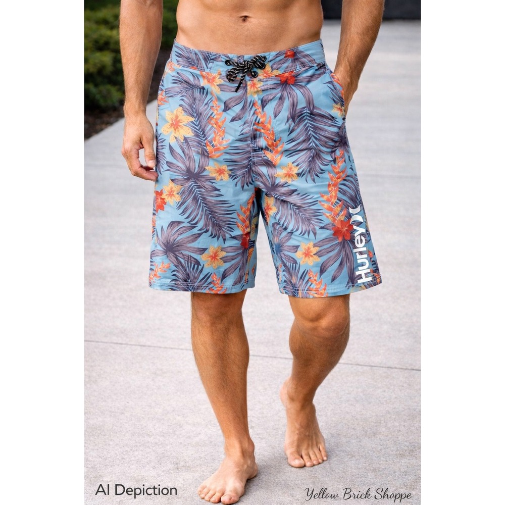 Hurley Board Shorts | Tropical Floral Print |‎ Blue | Size 32